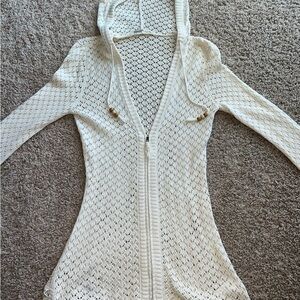 Athleta Cream Hooded Cardigan